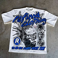 Camiseta Casual Unisex para Hombre, Estilo Hip Hop, Cuello Redondo, Holgada, Transpirable, 100% Algodón Peinado de 250g, con Estampado en Relieve y Efecto Desgastado, Personalizable