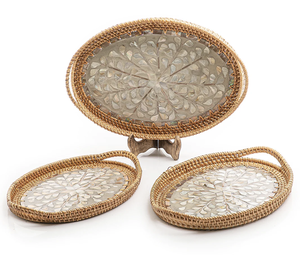 ถาดเสิร์ฟอาหารปอกระเจาหวายสำหรับตกแต่งทำด้วยมือพร้อมชุดตกแต่งจานเสิร์ฟอาหารแบบโค้งมน3ชุด - Product Image 3