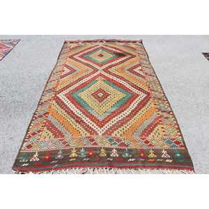 Tapis turc vintage, tapis Kilim 5,2x10,3 pieds, tapis camouflage rouge et bleu - Product Image 1