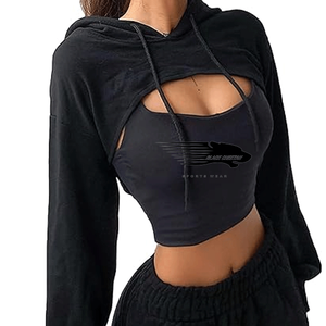 Venta al por mayor de peso pesado corto Crop Top Sudadera con capucha pulóver mujeres personalizado diseño liso estilo Casual temporada Invierno 100% - Product Image 4