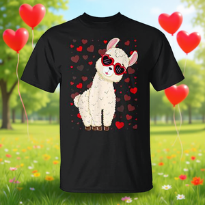 Cute Llama <b>Heart</b> <b>Sunglasses</b> Valentine's Day Kids Boys T-Shirt - Product Image 3