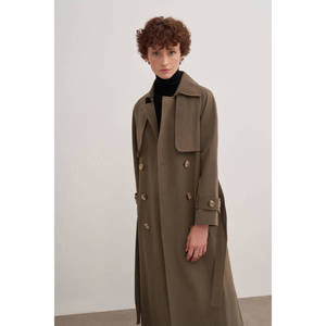 Abrigo de lana impermeable de doble botonadura color caqui vintage para mujer - Product Image 4