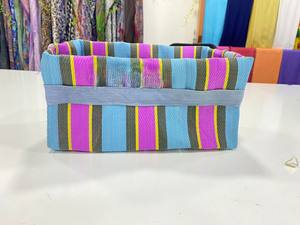 Bolsas de playa recicladas de telar manual ecológicas, estuches cosméticos a rayas tejidos de plástico de estilo moderno, bolsa de nuevo estilo con cremallera reutilizable - Product Image 3