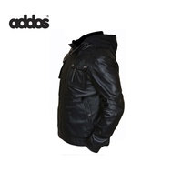 Veste en cuir enduit de qualité supérieure pour hommes avec col montant et logo sur le devant, durable et coupe-vent