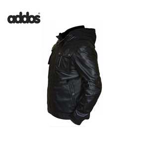 Veste en cuir enduit de qualité supérieure pour hommes avec col montant et logo sur le devant, durable et coupe-vent - Product Image 5