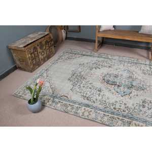 Alfombra Vintage de 5.9x9.7 pies, Alfombra Turca de Lana con Diseño Floral Azul y Blanco - Product Image 5