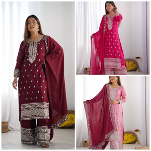 Elegante estilo indio paquistaní nueva colección telas de seda Chinon de alta calidad con bordado lentejuelas trabajo - Product Image 6