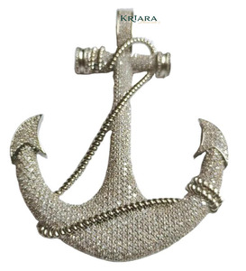 Pendentif Ancre en Argent 925 avec Diamant Rond Brillant de Laboratoire, Thème Luxe, Unisexe, pour Usage Quotidien - Product Image 3