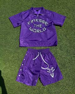 Ensemble de survêtement décontracté imprimé en deux pièces pour hommes, veste coupe-vent et short, survêtement en coton personnalisé - Product Image 5