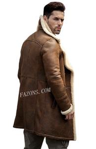 Manteau aviateur en peau de mouton véritable, veste bomber longue décontractée, doublure chaude en fourrure Sherpa, veste d'hiver tendance - Product Image 2