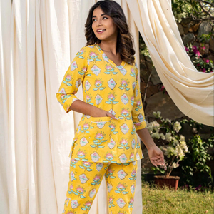 Nouvel arrivage de costume de nuit d'été à la maison, manches trois-quarts imprimées, ensemble 2 pièces en coton, robe - Product Image 1