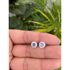 925 <b>Silver</b> <b>Stud</b> Earrings Natural Tanzanite Trendy Romatic Gold for Wedding Engagement Anniversary Amethyst Quartz Diamond Pearl - Product Image 3