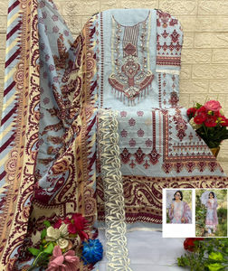 Salwar Kameez para Mujer, Estilo Fiesta, para Todas las Temporadas, con Parte Superior de Modal y Parte Inferior con Parches, Dupatta Semi Lawan de Algodón/Chifón - Product Image 1