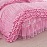 Ensemble de housse de couette à volants en dentelle, ensemble de literie romantique super doux avec jupe de lit, taies d'oreiller, fermeture éclair chic, ensemble de housse de couette