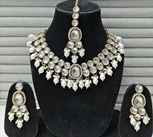 Piedra Kundan única hecha a mano con collar de latón perla para ropa de fiesta étnica para compromiso de boda y Aniversario - Product Image 3