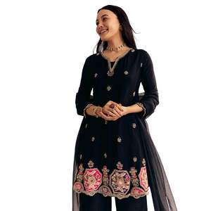 Zardosi noir travail Dola soie Kurta et Organza Dupatta costume vente en gros de vêtements ethniques pour femmes tenue de fournisseur d'usine de vêtements OEM - Product Image 2