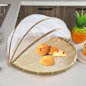 Bandeja de bambú artesanal con cubierta para comida, cubierta protectora de bambú para comida de camping - Product Image 4