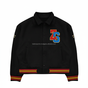 Veste universitaire en mélange de laine de qualité supérieure 450 GSM doublure intérieure douce noir avec garniture jaune rouge Logo personnalisé veste universitaire pour homme - Product Image 1