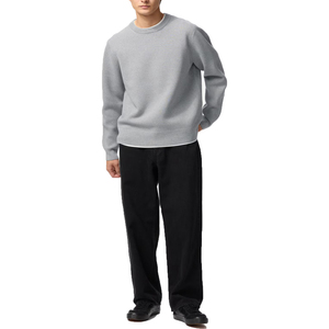 Suéter de cuello redondo para hombre, sudaderas de punto acanalado de Color sólido, lana personalizable, venta al por mayor, cálido, de gran tamaño, informal, OEM - Product Image 5