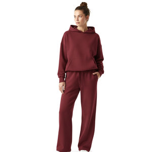 Ensemble survêtement décontracté pour femme, hiver, uni, à capuche, écologique, 2 pièces, pull, pantalon à taille élastique, haute qualité, 100% polyester, adulte - Product Image 6