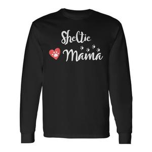 T-shirt a maniche lunghe Sheltie Mama con stampa di zampe a forma di cuore, regalo per amanti dei cani - Product Image 1