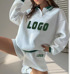 OEM ชุดวอร์มเสื้อโปโล2ชิ้นและสั้นคอวีติดกระดุมเสื้อวอร์มทอ - Product Image 3