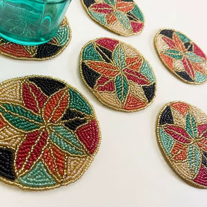 Handmade Beaded <b>Coasters</b> - Boho <b>Drink</b> <b>Coasters</b> with Polyester Backing (4x4 Inch) - Product Image 1
