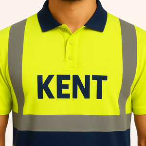 Polo bicolore haute visibilité pour les équipages de construction LED Flash bandes réfléchissantes panneau contrasté vêtements de travail de sécurité - Product Image 2