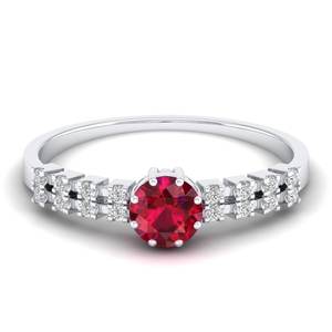 Anillo de Compromiso de Oro Sólido de 14K con Rubí Redondo de 0.5 Quilates y Diamantes, Joyería Personalizada para Mujer, Fabricante REYES - Product Image 5