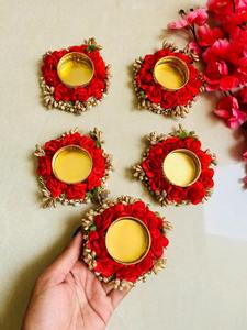 Portavelas de Terciopelo con Forma de Rosa para Decoración de Diwali, Portavelas Decorativo con Flores de Gypsophila para Recuerdos de Pooja - Product Image 4