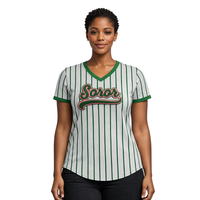 Jersey de Béisbol Soror Pullover Gris Claro 08, Sororidad Griega, para Mujer, Rosa y Verde, Estilo Universitario, Transpirable, Corto, Elegante e Informal