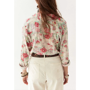 Georgia <b>Blouse</b> for Women Floral Print Ruffled Collar Slimming Style Linen <b>Satin</b> Knitted Fabrics Available XL for Spring Autumn - Product Image 4