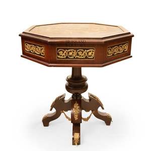 Table d'entrée octogonale classique de luxe en laiton et en bois - Product Image 1