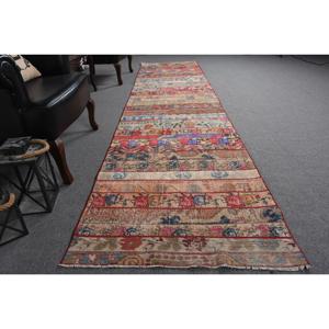 Turkish <b>Runner</b> Rug 2.9x12.3 ft, <b>Red</b> Polka dot Vintage Wool Rug - Product Image 3
