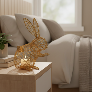 Porte-bougie décoratif en forme de lapin, élégant, cadeau d'art de bureau, léger, durable, élégant, finition lisse, pièce de décoration pour la maison - Product Image 2