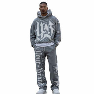 Conjunto Deportivo de Moda con Apliques Personalizados, Estilo Urbano, Unisex, Informal, 100% Felpa Ligera, Sudadera con Capucha y Pantalones Deportivos - Product Image 1