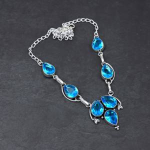 Collier en topaze bleue de laboratoire, forme poire, 10x14 mm, argent sterling, 18 pouces, cadeau de mariage de luxe, bijoux - Product Image 3