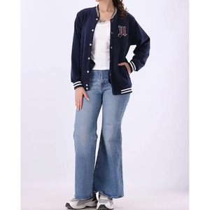 Nouveau bouton unique pour femmes toile Varsity veste brodé motif léopard imperméable séchage rapide respirant courte longueur - Product Image 4