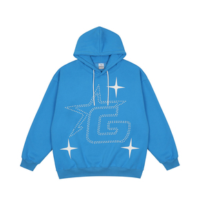 Custom 400 Gsm Mens Full Rhinestone Hoodies Acid Wash Oversize Pullover Dtg Printing Boxy Fit Hombres Sudadera con capucha desgastada - Product Image 3