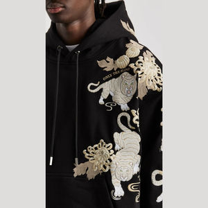 La mejor calidad personalizada de peso pesado térmico bordado Streetwear invierno Sudadera con capucha ácido lavado estampado 3D patrón con capucha cuello Crop - Product Image 2