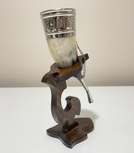 Modern Design Wholesale New Design Handmade Design of Horn Mug for <b>Table</b> Top Kitchen & Beer Bar with <b>Wooden</b> Stand - Product Image 1