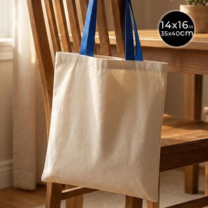 100% Cotton Canvas <b>Purse</b> with Blue Handles 14 X 16\" (35x40 Cm) Eco-Friendly <b>Medium</b> <b>Size</b> 10 oz for Daily Use Advertising Gifts - Product Image 2