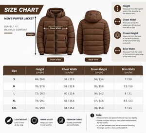 Blouson matelassé à capuche pour homme marron, en duvet respirant et imperméable, longueur standard - Product Image 6
