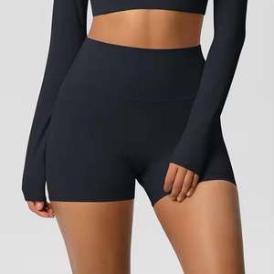 New Summer <b>Women's</b> Lightweight Training Yoga <b>Shorts</b> Ribbed Hip High Sports Leggings Fitting Sports Yoga <b>Shorts</b> - Product Image 4