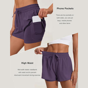 Short de fitness OEM solide à taille haute pour femmes 2 1 respirant entraînement course à pied tenue d'été logo personnalisé Options marque privée - Product Image 4