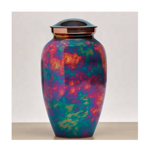 Urne funéraire décorative en métal bleu avec bande argentée gravée, style américain, personnalisée, faite à la main, écologique - Product Image 2