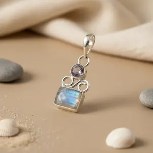 "Handmade <b>Rose</b> <b>Gold</b> 925 Silver Moonstone Charm <b>Pendant</b> for Women's Religious Jewelry Gift" - Product Image 2