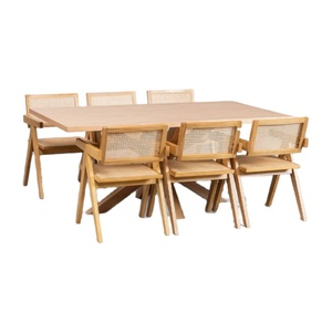 Table à manger rectangulaire de style moderne, 6 chaises, structure en bois de teck, pour ensemble de meubles de restaurant - Product Image 1