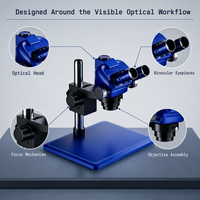 Microscope stéréo de précision à zoom continu 0,65X-5,5X, distance de travail de 115 mm pour l'inspection électronique et de bijoux