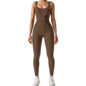 Mono ajustado acanalado sin mangas para mujer, mono elástico de una pieza de poliéster Spandex, ajustado, sólido, informal - Product Image 3